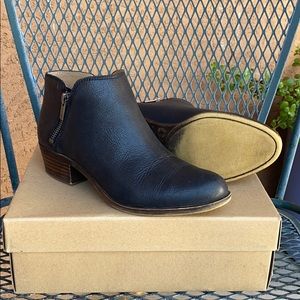 Lucky Brand Burklee Leather Booties Side Zip Black